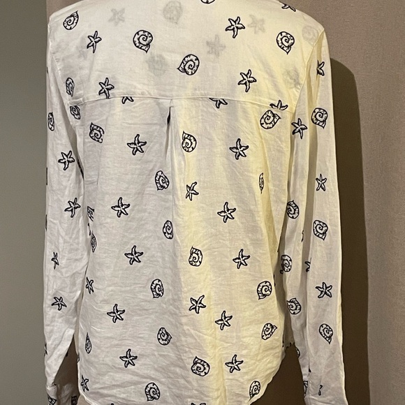 Calypso St Barth Women's Linen Blend Button Shirt Size M Embroidered Shells - Picture 2 of 3